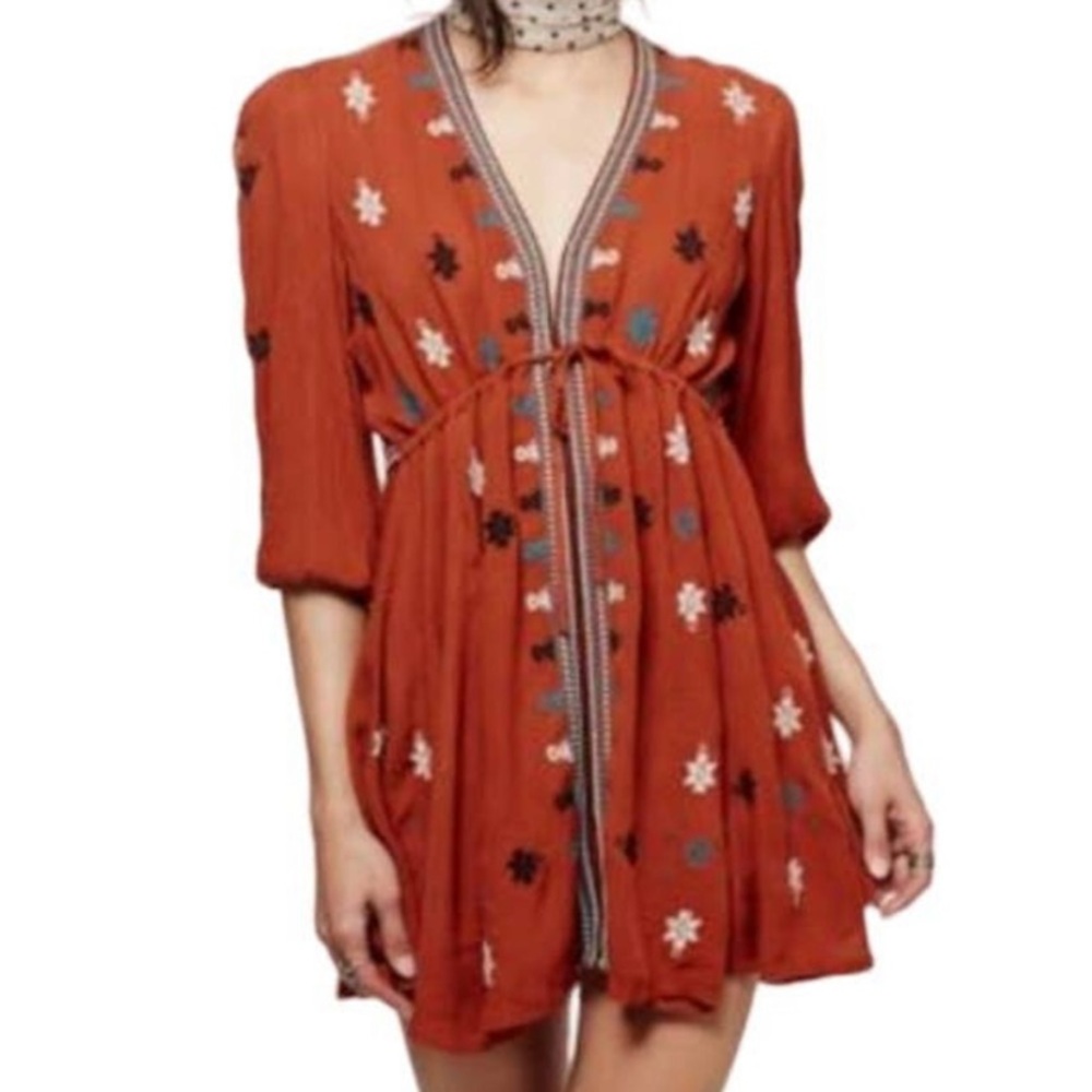 Free People Star Gazer Embroidered Dress Brown Size Small - Picture 3 of 12